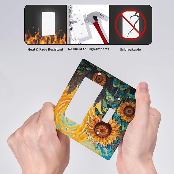 Abstract Sunflower Graffiti Floral Paint Art Flower Outlet Covers 1 Toggle 1 Rocker Combination Electrical Switch Plates Light Switch Cover Plate Decorative Wall Plate for Bedroom Living Room Decor