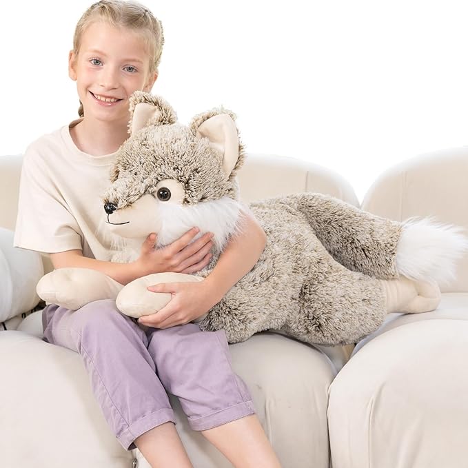 BENINY Giant Wolf Stuffed Animal 30", Super Soft Pillow Plush Toy, Big Fluffy Plushie Gift for Birthdays & Christmas
