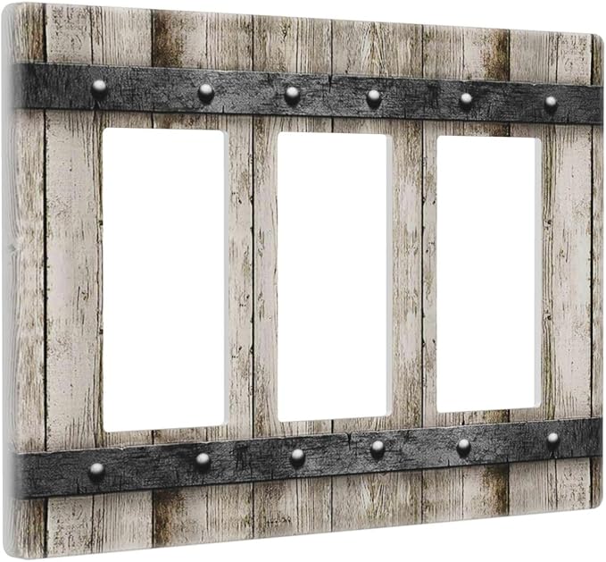Rustic Vintage Brown Wood Plank 3 Gang Triple Rocker/Decorator Light Switch Wall Plate Cover Decorative Gfci Electrical Faceplate Switchplate Room Decorate