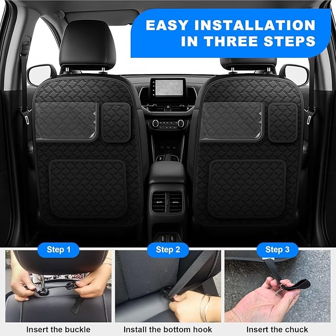 Back Seat Protector 2 Pack Fit For Honda CR-V Car Kick Mats with Touch Screen Tablet Holder Storage Organizer Waterproof Dirt Proof Faux Leather Auto Accessories for Kids (1 Pair Black)