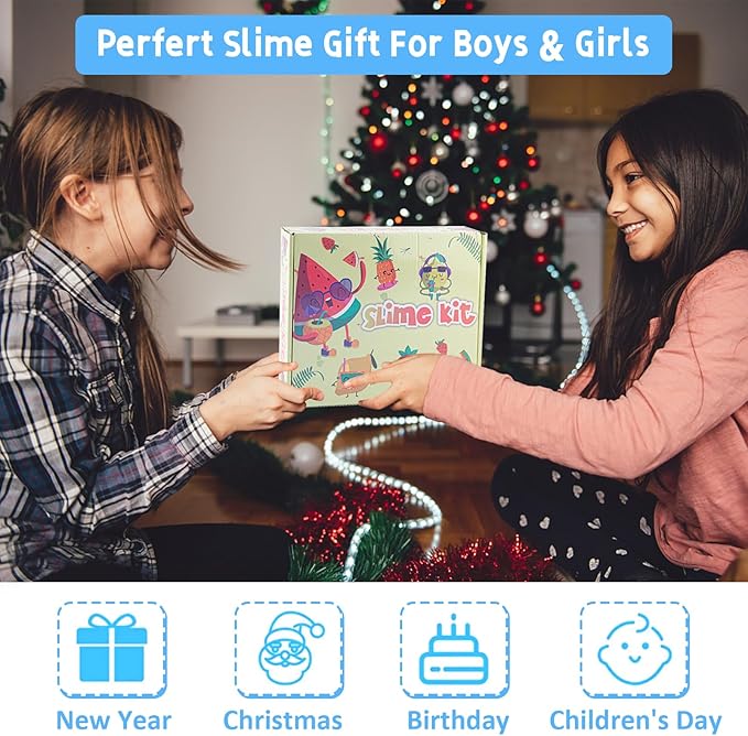 12 x 80 mL Big Slime Kit, 32 FL OZ Slime Includes 6 Butter & 6 Clear Crystal Slimes, 38 Pcs Slimes Pack with Charms & Jelly Cube Add-ins, Party Favors for Kids