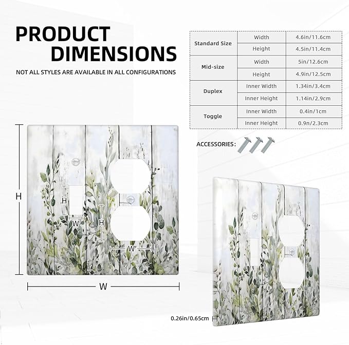 Sage Green Eucalyptus Rustic Country Botanical Leaf Flower Wallplates 1 Toggle 1 Duplex Switch Plate Electrical GFCI Faceplate Decorative Light Switch Covers for Farmhouse Bedroom Decor