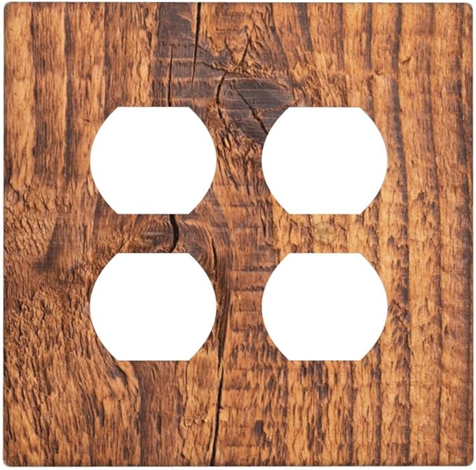 Brown Wood Grain Rustic Natural Burl Print Outlet Covers 2 Gang Double Duplex Decorative Light Switch Covers Electrical Wallplates Socket Faceplate for Farmhouse Home Decor