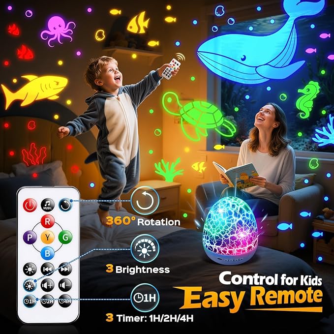 PIKOY Excavator Toys Night Light Projector【15 Sounds & 6 Films】Kids Construction Toys Truck Night Lights [31 Colors & Remote] Dinosaur Egg Light for Nursery Boys Kids Toddler Birthday Gifts 1-10 Years