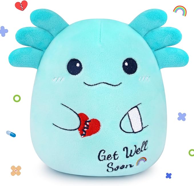 Get Well Gifts for Kids, Blue Axolotl Get Well Soon Stuffed Animal Feel Better Gifts for Kids, Kawaii Axolotl Pillow Plush Gift for Boys Girls After Surgery