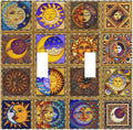 Mexican Talavera Tiles Star Pattern Celestials Theme Print Decorative Switch Plates 2 Gang Double Toggle Outlet Light Switch Cover Wall Plate Electrical Faceplate for Kitchen Home Decor