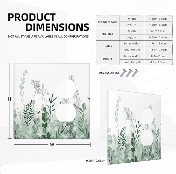 Watercolor Green Leaf Rustic Plant Eucalyptus Flowers Wallplates 1 Toggle 1 Duplex Switch Plate Electrical GFCI Faceplate Decorative Light Switch Covers for Bed Room Living Room Decor