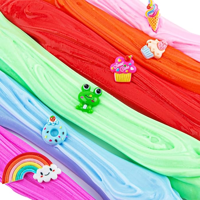 18 x 80 mL Big Premade Slime Kit - 48 FL OZ Slime with 6 Butter, 6 Cloud & 6 Clear Crystal Slimes Varieties - Party Favors for Kids, 56 Pcs Slimes Pack with Jelly Cube Add-ins