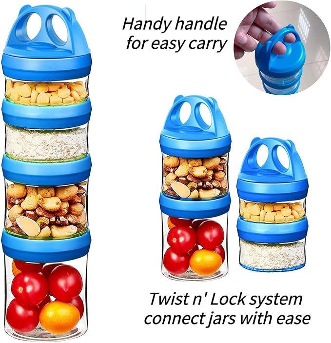 SELEWARE Portable Stackable Food Storage Containers for Snacks Formula Powder and Drinks Twist Lock System Airtight Leak-proof BPA and Phthalate Free Blue and Orange