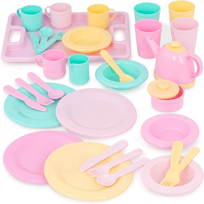 Battat – Play Circle – Dish Set – Plates, Cups, and Tea Party Toys – Kitchen Toys for Toddlers – Pretend Play – 3+ Years(34 Pieces)