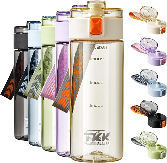 TKK Sports Water Bottle, 17oz Tritan Kid Jug with Leak Proof Lid & Handle Strap & Built-In Infuser - BPA-Free, Easy-Clean Design for Gym, Office & Outdoor Travel, White