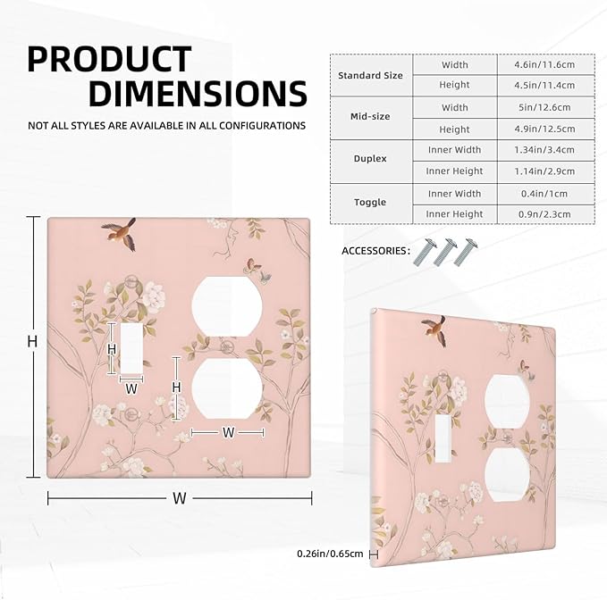 Pink Background Flowers Bird Butterflies Floral Wallplates 1 Toggle 1 Duplex Switch Plate Electrical GFCI Faceplate Decorative Light Switch Covers for Bedroom Living Room Decor