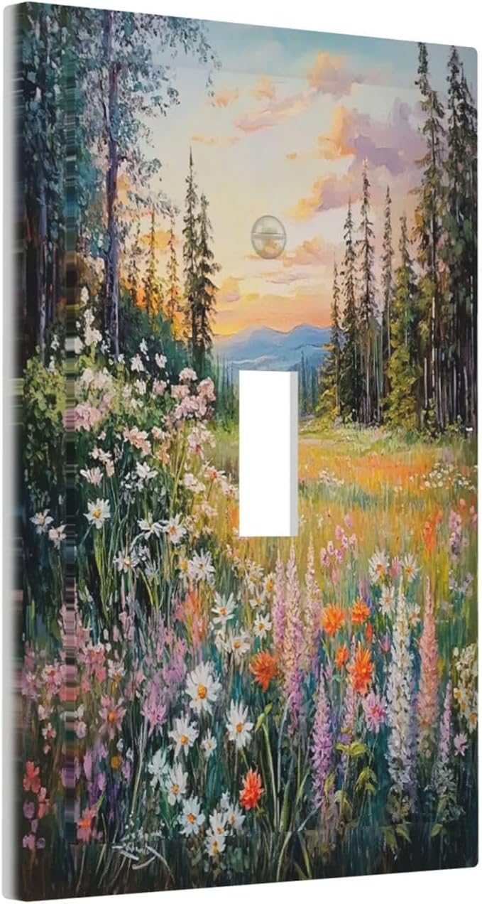 Decorative Light Switch Cover Floral Landscape Rustic Nature Wildflower 1 Gang Single Toggle Device Electrical Faceplate Switchplates Decorator Outlet Wall Plate For Bed Room Living Room