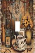 Decorative Switch Plate Covers Vintage Coffee Pot Star Farmhouse Wood Plank 1 Gang Wall Plate Single Toggle Light Switch Cover Plate Jumbo Electrical Switchplate Receptacle Faceplate