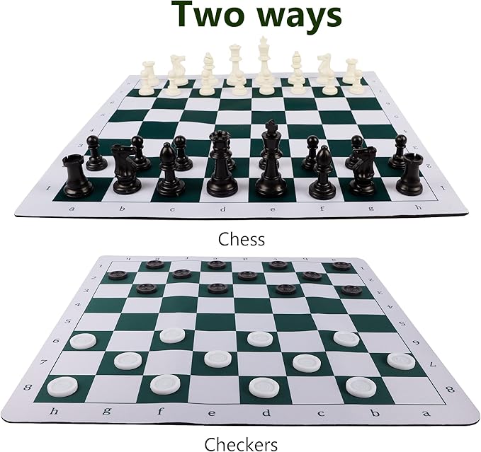Juegoal 20" Portable Chess & Checkers Set, 2 in 1 Travel Board Games for Kids and Adults, Folding Roll up Chess Game Sets, Extra 26 Checker Pieces, Tournament Thick Mousepad Mat with Storage Bag