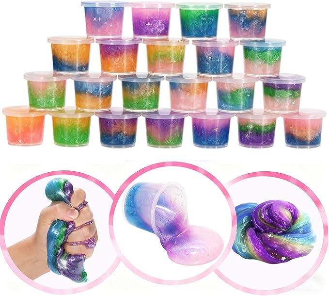 24 Packs Colorful Galaxy Slime, Stretchy & Non-Sticky,Idea Stocking Stuffers for Christmas,Party Favors, Sensory and Tactile Stimulation, Stress Relief, Educational Game, for Girls & Boys