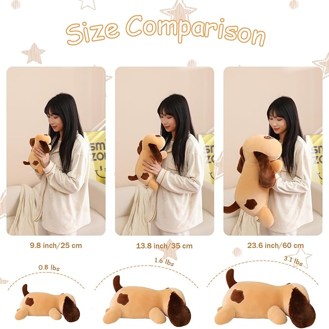 SQEQE Weighted Dog Plush, Weighted Dog Stuffed Animal, Cute Larbrador Plushies Soft Pillow Toy Gift for Kids Adults Brown 9.8 Inch, 0.8 Lbs