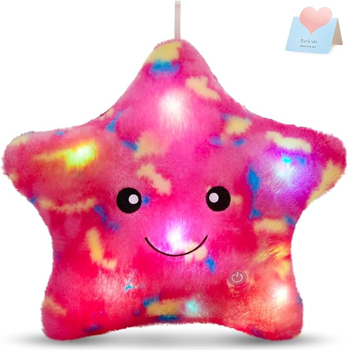 WEWILL 13'' Pink Light up Twinkle Star Glowing LED Night Light Plush Toy Stuffed Animal Birthday Christmas Holiday Valentines Gifts for Toddlers Girls