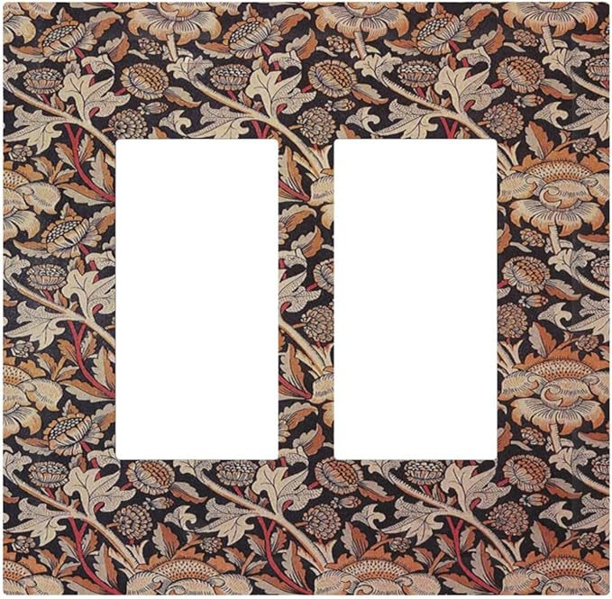 Decorative Outlet Covers Vintage William Morris Floral Plants 2 Gang Double GFCI Rocker Electrical Wall Panels Light Switch Cover Plate for Bedroom living Room Decor