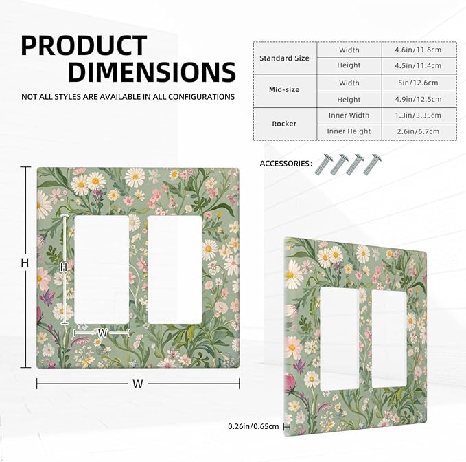 Decorative Outlet Covers with Vintage Wildflowers & Daisies on Light Green Background Design 2 Gang Wall Plate Double Rocker Light Switch Cover Switch Plate Cover