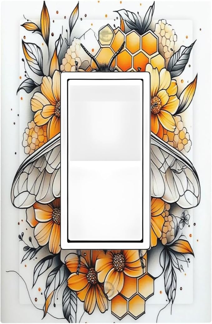 Decorative Outlet Covers Bee Honeycomb Flowers Plant Leaves 1 Gang Single Rocker Light Switch Cover Plate Wall Plates Gfci Faceplate For Nursery Kids Room Decor