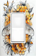 Decorative Outlet Covers Bee Honeycomb Flowers Plant Leaves 1 Gang Single Rocker Light Switch Cover Plate Wall Plates Gfci Faceplate For Nursery Kids Room Decor