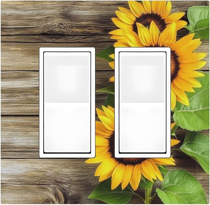 Decorative Outlet Covers Sunflowers Rustic Wood 2 Gang Double Gfci Rocker Electrical Wall Panels Light Switch Cover Plate For Farmhouse Cabin Decor