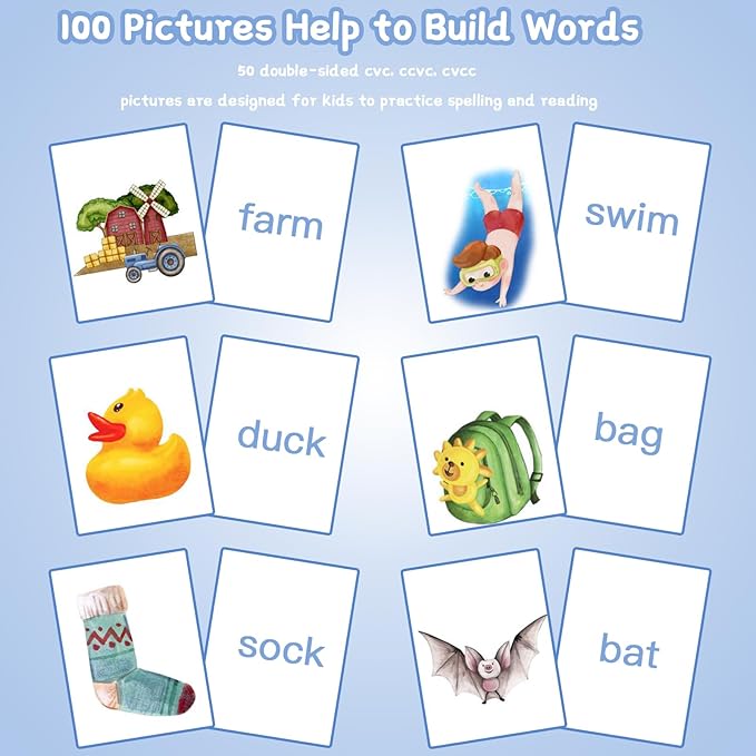 Alened Sight Words Flash Cards for Kindergarten, Phonics Flash Cards, CVC Word Games Pocket Chart, Classroom Learning Activities, Phonics Games for Reading, Speech Therapy Materials for Kids