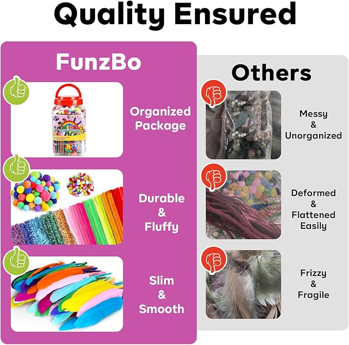 FUNZBO Arts and Crafts Supplies for Kids - Toddlers Craft Kit with Glitter Glue Stick, Pipe Cleaners, Popsicle Sticks, Pompoms & Stickers, Homeschool Supplies, Toys Crafts for Girls Boys Age 4+