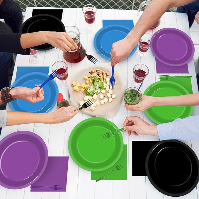 96Pcs Night Video Game Party Supplies Nite Gamer Paper Plates and Napkins Birthday Decorations Level Up Disposable Tableware Set for Kids Video Game Birthday Baby Shower Party Decorations Serves 24
