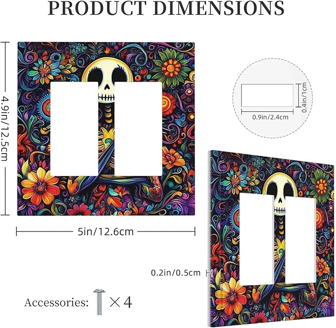 Decorative Outlet Covers Colorful Flowers Abstract Skull 2 Gang Double Gfci Rocker Electrical Wall Panels Light Switch Cover Plate For Home Living Room Decor