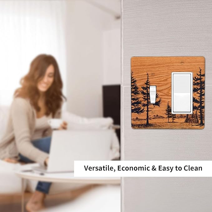 Pine Forest Natural Scenery Silhouette Wood Grain Outlet Covers 1 Toggle 1 Rocker Combination Decorative Wall Plate Electrical Switch Plates Light Switch Cover Plate for Farmhouse Home Decor