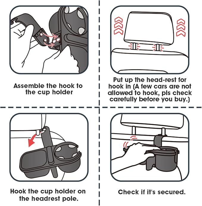 Headrest Backseat Organizer With Cup Holders, 3 in 1 Back Seat Holder With Hook, Organizer for Kids, Food Table or Sauce Holder, Car Travel Accessories