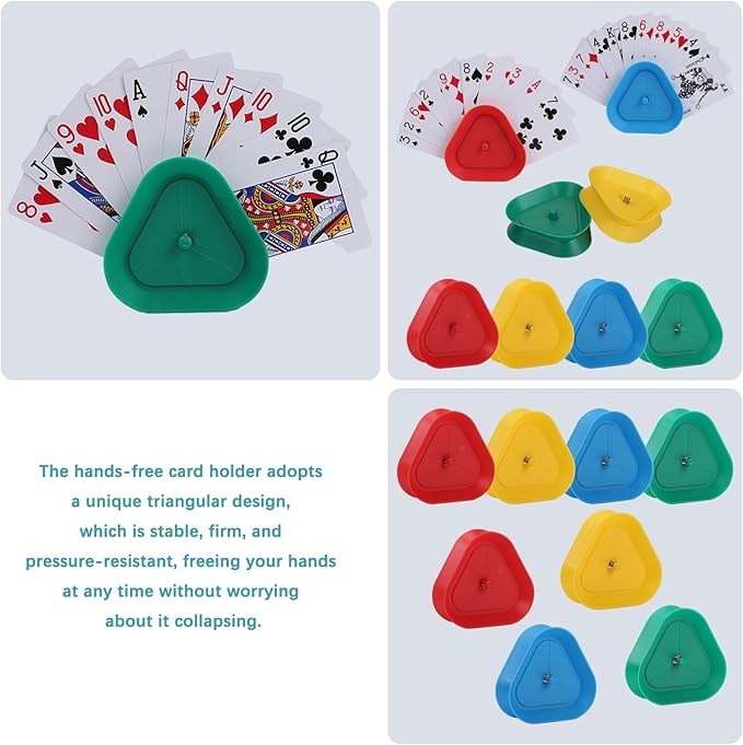 Playing Card Games Holder,8 Pack Triangle Shaped Hands-Free Playing Card Holder for Kids,Adults,Seniors,Poker Parties,Family Card Game Nights&Classroom Activities,4 Colors,Set of 8