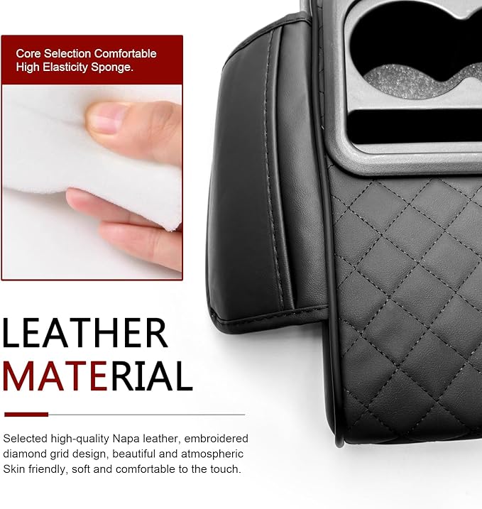 Car Center Console Cover, Upgrade 5-in-1 Genuine Leather Thickened Armrest Box, Armrest Storage Box with Cup, Universal Car Accessories Interior Organizers, for Most Cars (Black)