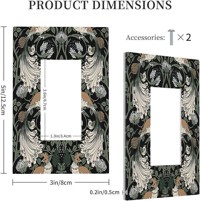 Decorative Outlet Covers William Morris Vintage Floral Plants And Birds 1 Gang Single Rocker Light Switch Cover Plate Wall Plates GFCI Faceplate for Bedroom Home Decor