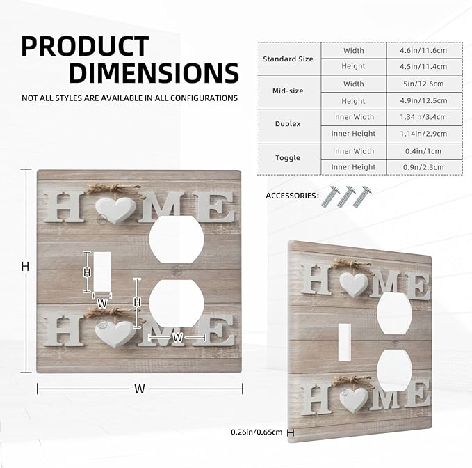 Family Vintage Country Wooden 2-Gang 1-Toggle 1-Duplex Device Combination Wallplate Sweet Home White/Brown Wood Sign Letter One Toggle Switch and One Duplex Receptacle Outlet Combo Light Switch Cover