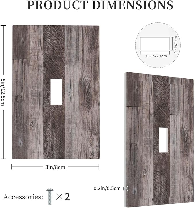 Decorative Light Switch Cover Rustic Dark Grey Wood Retro Country Wooden 1 Gang Single Toggle Device Electrical Faceplate Switchplates Decorator Outlet Wall Plate for Farmhouse Cabin