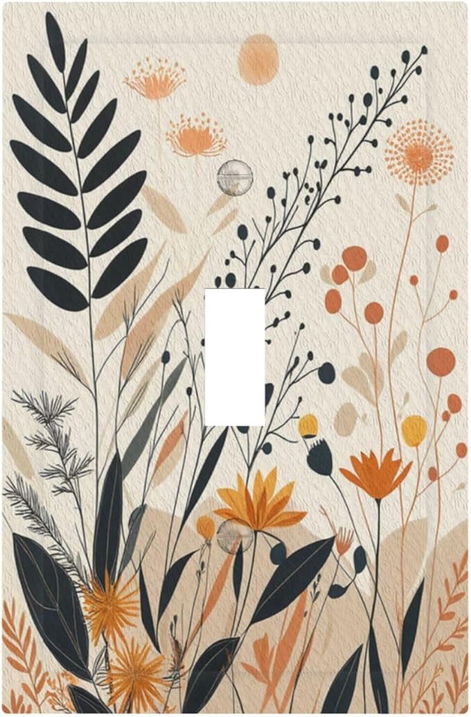 Light Switch Cover Plate Minimalist Floral Boho Botanical Wildflowers 1 Gang Single Toggle Decorative Switch Plates Wall Plates Electrical Faceplate for Bathroom Bedroom Decor