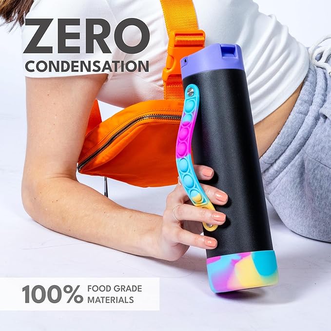 Elemental Iconic Water Bottle for School - 100% Leak-Proof Insulated Water Bottles with Straw Lid & Pop-It Handle - Triple-Wall Insulated & BPA-Free, 20oz – Black Tie Dye