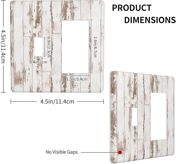 White Grey Wood 2 Gang Single Toggle/Rocker Combination Light Switch Cover Decorative Wall Plate Faceplate Boys Kids Teen Girl Bedroom Room Decorate 4.5" x 4.5