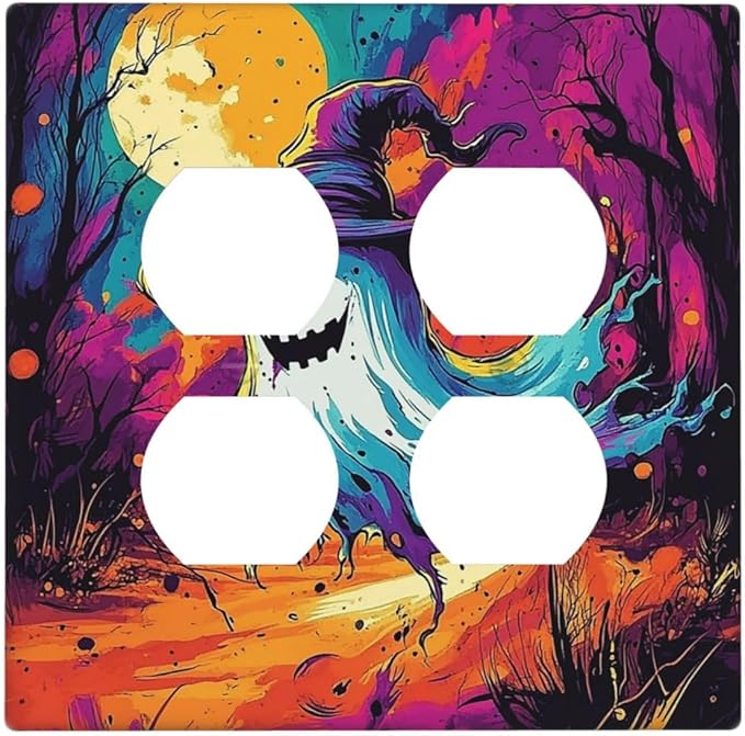 Outlet Covers Ghost Colorful Forest Moon Dead Tree 2 Gang Double Duplex Decorative Light Switch Covers Electrical Wallplates Socket Faceplate For Nursery Kids Room Decor
