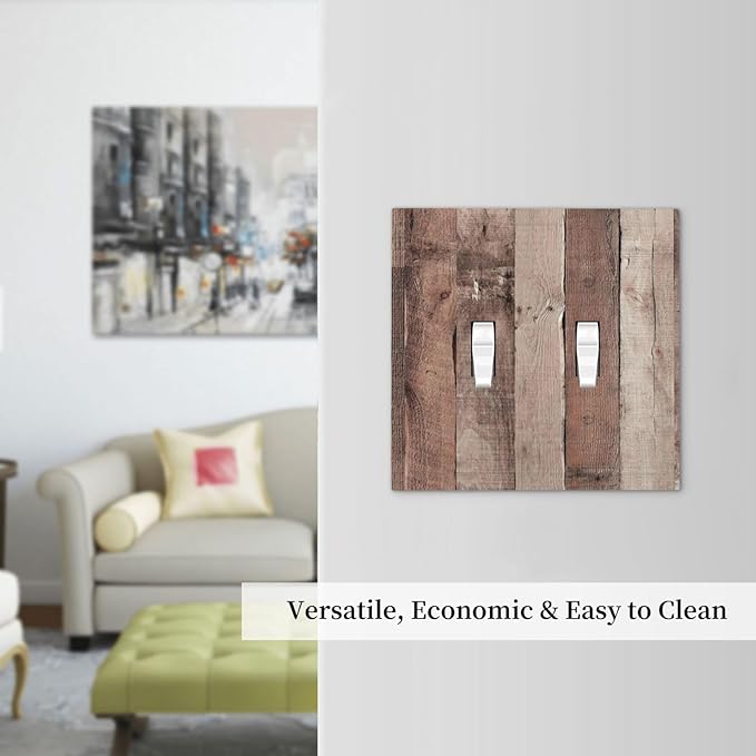 Decorative Switch Plates Retro Wood Brown Farmhouse Barn Wooden 2 Gang Double Toggle Outlet Light Switch Cover Wall Plate Electrical Faceplate for Farmhouse Cabin Decor