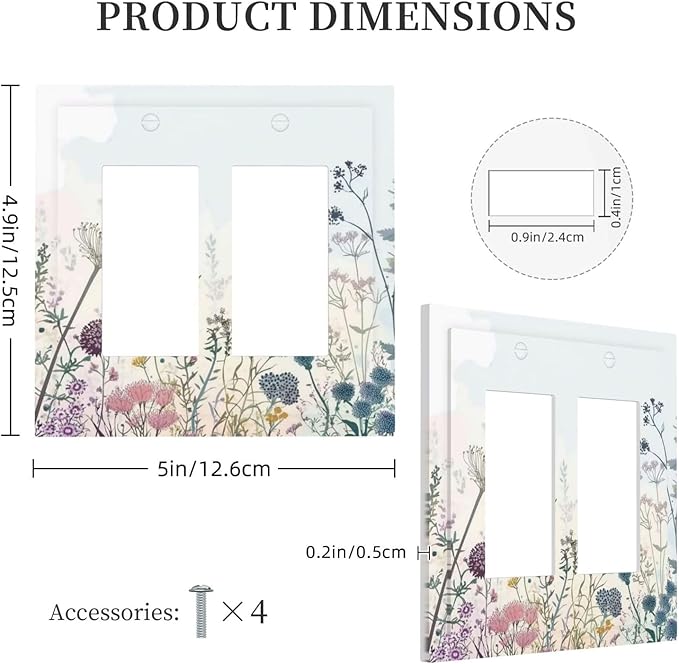 Colorful Wildflower Watercolor Dandelion Floral Decorative Outlet Covers 2 Gang Double Gfci Rocker Electrical Wall Panels Light Switch Cover Plate For Cabin Home Decor
