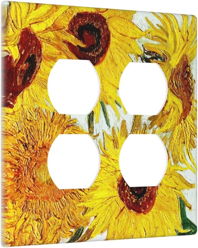 Rustic Sunflower Oil Painting Vintage Flowers Outlet Covers 2 Gang Double Duplex Decorative Light Switch Covers Electrical Wallplates Socket Faceplate for Bed Room Living Room Decor