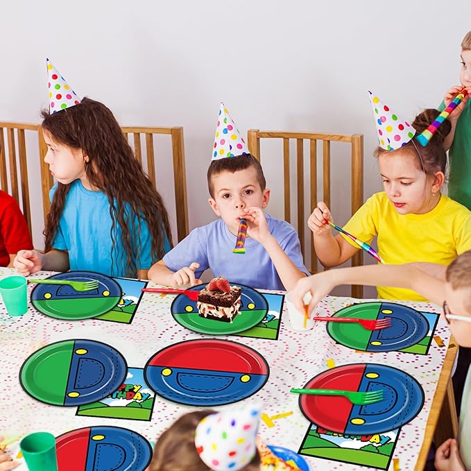 96 Pcs Super Theme Brother Birthday Party Plates and Napkins Brothers Theme Decorations Gamer Birthday Supplies Super Video Games Paper Dessert Plates Tableware Set for Kids Baby Shower 24 Guests