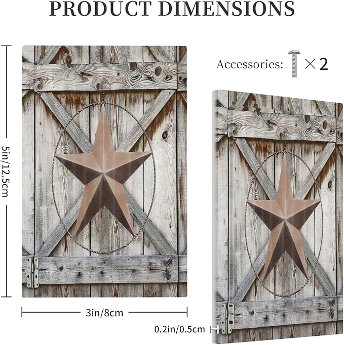 Rustic Western Texas Star Barn Door 1 Gang Light Switch Cover No Device Wall Plate Decorative Blank Switchplate Electrical Faceplate for Farmhouse Bathroom Home Bedroom Art Panel Decorate