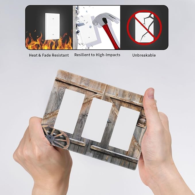 Wood Garage Barn Door Cabin 3 Gang Triple Rocker/Decorator Light Switch Wall Plate Cover Decorative Gfci Electrical Faceplate Switchplate Room Decorate