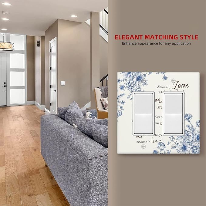 Decorative Outlet Covers Inspirational Quotes Blue Flower Floral 2 Gang Light Switch Cover Plate Double Rocker Wall Plates for Electrical Outlets Switch Plate Covers for Bedroom Home Decor