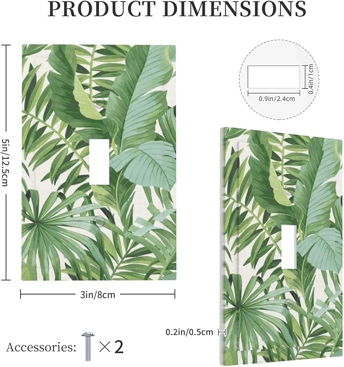 Green Tropical Palm Leaves Decorative Single Toggle Decorator Light Switch Cover Plate 1-Gang Summer Nature Hawaiian Plant Greenery Banana Leaf Electrical Receptacle Face Outlet Plug Wall Plate Cover
